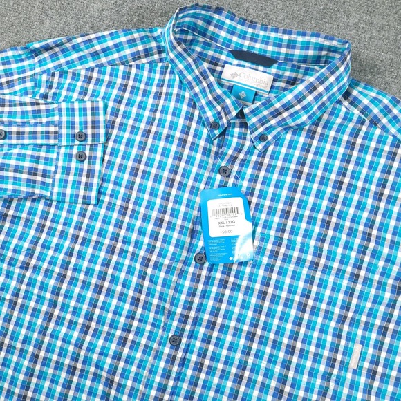 Columbia Shirt Mens 2XL Blue Green Plaid Rapid Rivers II Button Down Casual XXL - Picture 1 of 9